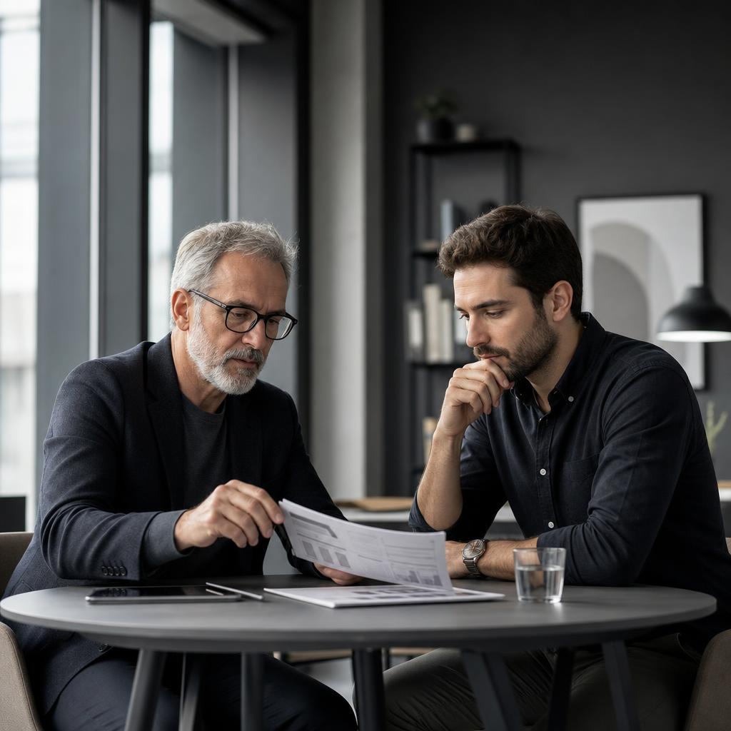 A founder and mentor reviewing a business plan together at a table